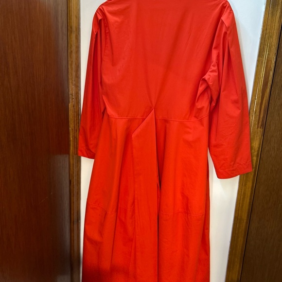 Zara Poplin Belted Long Sleeve Dress Red - Picture 4 of 6